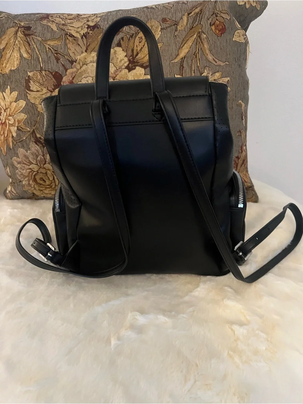 MICHAEL KORS Black Perforated Leather Drawstring Backpack